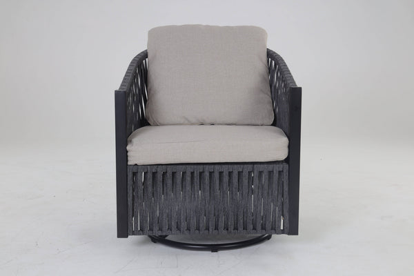 English Elm Rattan 2-Piece Swivel Rocker Set with Side Table, 360° Rotating Patio Chairs with Cushions, Beige W349P147930