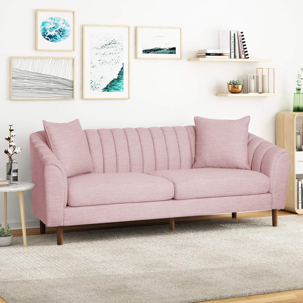 English Elm Christopher Knight Home® - 3-Seater Sofa In Blush Fabric - Contemporary Design With Tufted Accents And Cozy Pillows For Comfort 66957.00ALBLSH_66957.00BLBLSH