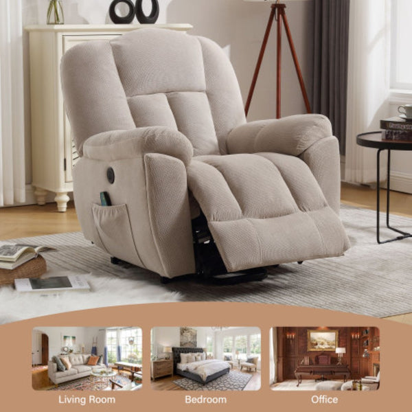 English Elm Power Lift Recliner with Heat Massage Infinite Positions and Usb for Senior Living W1807S00024