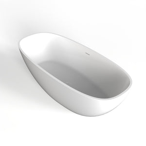 English Elm 66.9 Inch Stone Resin Freestanding Soaking Tub Matte White Spa Bath for Modern Homes W1613P172623