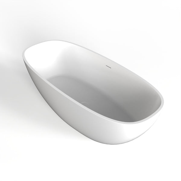 English Elm 66.9 Inch Stone Resin Freestanding Soaking Tub Matte White Spa Bath for Modern Homes W1613P172623