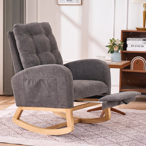 English Elm LY-5104 High Back Gray Accent Rocking Chair with Footrest, Foam+Spring Comfort, Rubber Wood Legs, Cozy Support for Living Room Nursery (38.36W x 39.76H) W2231P167565