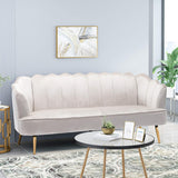 Christopher Knight Home® - Noble House - Reitz Modern Glam Velvet Channel Stitch 3 Seater Shell Sofa