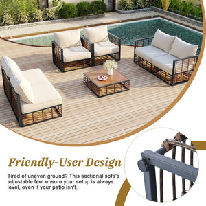 English Elm TOPMAX Modern Minimalist 7-Piece Metal Patio Sectional Sofa Set with All-Weather Rattan, Cushions and Coffee Table for Versatile Indoor Outdoor Entertaining DARK GREY SP100026AAE