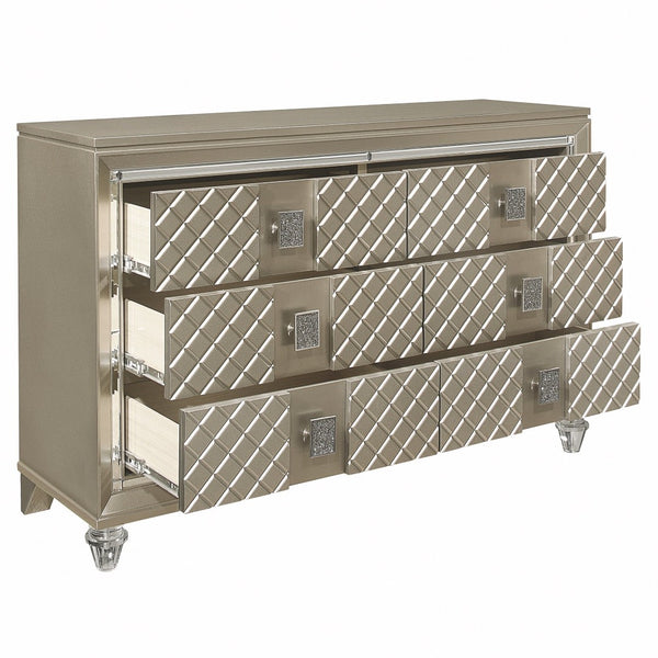 English Elm Glamorous Hollywood Regency Six Drawer Dresser with Mirrored Trim and Acrylic Feet B011P172673
