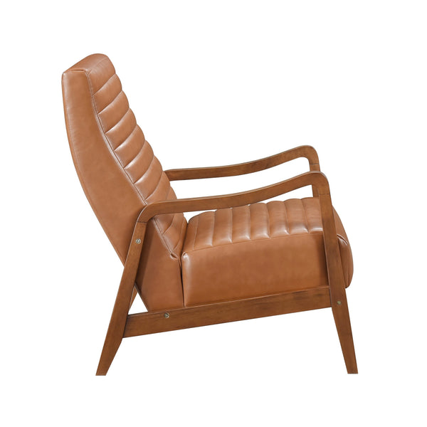English Elm 1pc Brown Faux Leather Accent Chair with Walnut Solid Rubberwood Frame, Modern Living Room Seating Comfort B011P172678