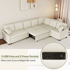 English Elm 124.8"l-shaped Chenille Sleeper Sectional with Usb Charging Corner Living Room Sofa SG001430AAA