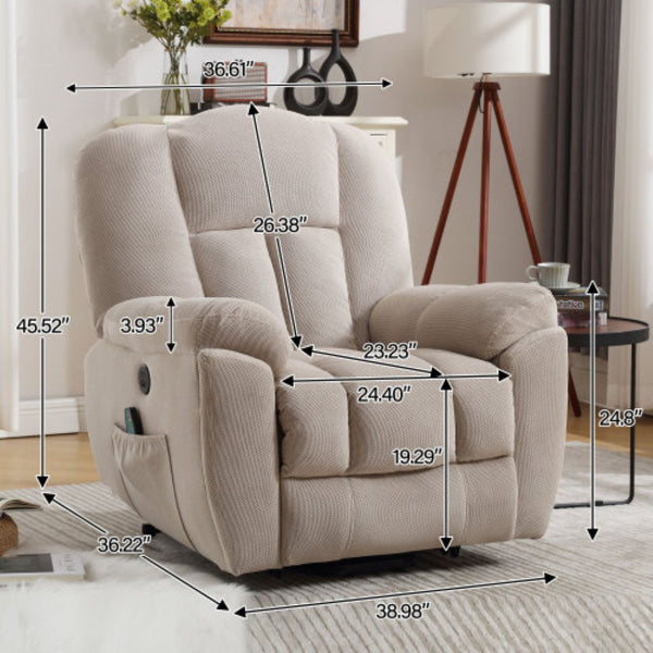 English Elm Power Lift Recliner with Heat Massage Infinite Positions and Usb for Senior Living W1807S00024