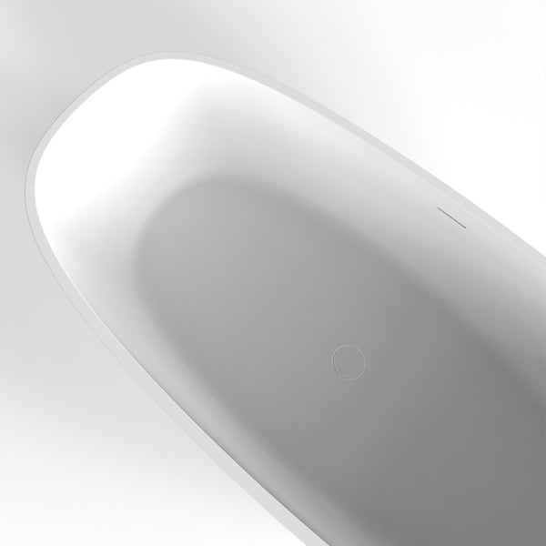 English Elm 66.9 Inch Stone Resin Freestanding Soaking Tub Matte White Spa Bath for Modern Homes W1613P172623