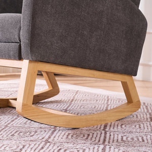 English Elm LY-5104 High Back Gray Accent Rocking Chair with Footrest, Foam+Spring Comfort, Rubber Wood Legs, Cozy Support for Living Room Nursery (38.36W x 39.76H) W2231P167565