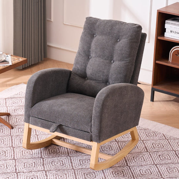 English Elm LY-5104 High Back Gray Accent Rocking Chair with Footrest, Foam+Spring Comfort, Rubber Wood Legs, Cozy Support for Living Room Nursery (38.36W x 39.76H) W2231P167565