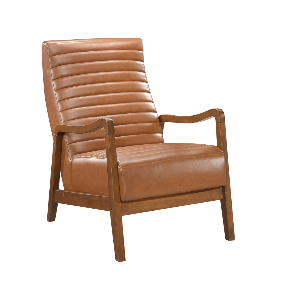 English Elm 1pc Brown Faux Leather Accent Chair with Walnut Solid Rubberwood Frame, Modern Living Room Seating Comfort B011P172678