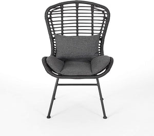 English Elm Christopher Knight Home® - Great Great Deal Furniture Alberta 2-Seater Outdoor Wicker Chat Set with Tempered Glass Side Table, Gray Cozy Boho Style 65489.00GRY-2_65038.00GRY