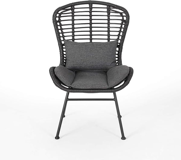 English Elm Christopher Knight Home® - Great Great Deal Furniture Alberta 2-Seater Outdoor Wicker Chat Set with Tempered Glass Side Table, Gray Cozy Boho Style 65489.00GRY-2_65038.00GRY