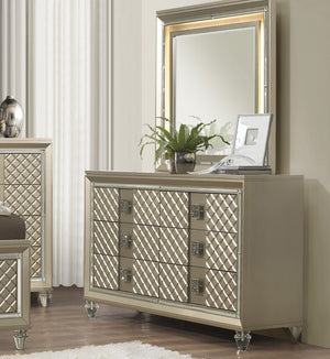 English Elm Glamorous Hollywood Regency Six Drawer Dresser with Mirrored Trim and Acrylic Feet B011P172673
