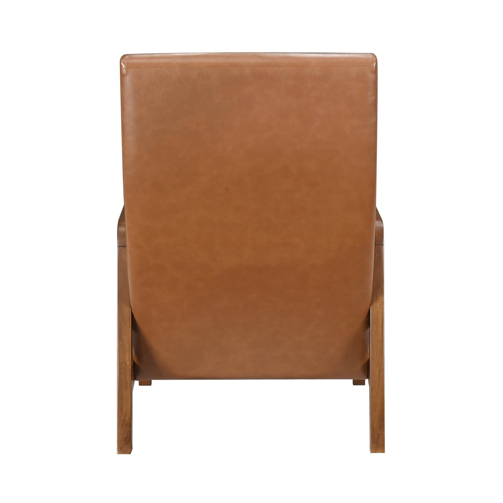 English Elm 1pc Brown Faux Leather Accent Chair with Walnut Solid Rubberwood Frame, Modern Living Room Seating Comfort B011P172678