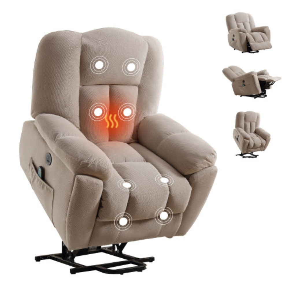 English Elm Power Lift Recliner with Heat Massage Infinite Positions and Usb for Senior Living W1807S00024