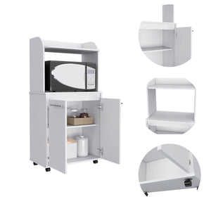 English Elm Rockford Kitchen Cart with Microwave Shelf, Double-Door Cabinet, Countertop & Smooth Caster Mobility White 33 L x 30 W x 5 H B128P148971
