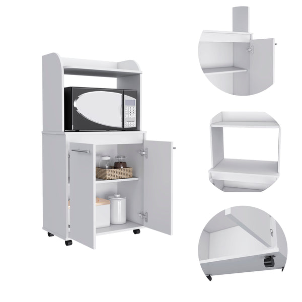 English Elm Rockford Kitchen Cart with Microwave Shelf, Double-Door Cabinet, Countertop & Smooth Caster Mobility White 33 L x 30 W x 5 H B128P148971