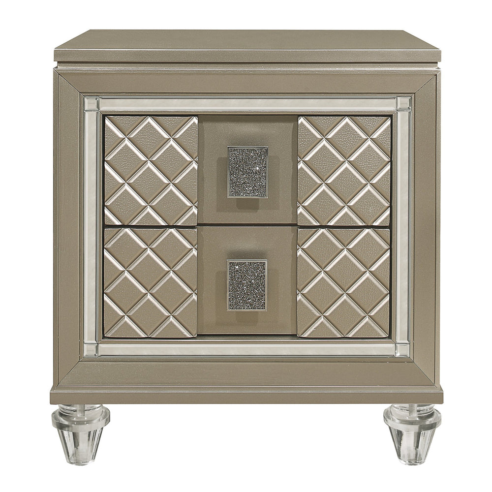 English Elm Glamorous Champagne Finish Nightstand with Mirrored Trim, Acrylic Feet & Crystal Pulls — Luxe Bedroom Accent B011P172671