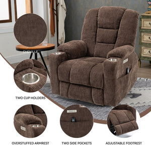English Elm Emon's Overstuffed Chenille Power Lift Recliner with Massage Heat and Charging Ports Brown W1803S00002