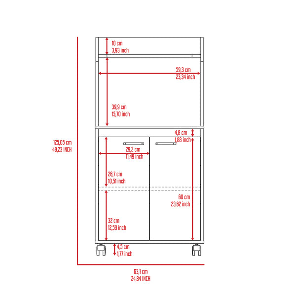 English Elm Rockford Kitchen Cart with Microwave Shelf, Double-Door Cabinet, Countertop & Smooth Caster Mobility White 33 L x 30 W x 5 H B128P148971