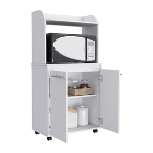 English Elm Rockford Kitchen Cart with Microwave Shelf, Double-Door Cabinet, Countertop & Smooth Caster Mobility White 33 L x 30 W x 5 H B128P148971