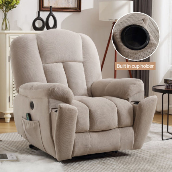 English Elm Power Lift Recliner with Heat Massage Infinite Positions and Usb for Senior Living W1807S00024