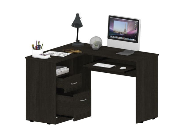 English Elm Raleigh L-Shaped Desk with Keyboard Tray, Two Drawers, Open Shelf & CPU Storage for Home Office Black 51 L x 22 W x 5 H B128P148969