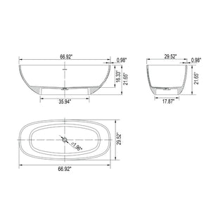 English Elm 66.9 Inch Stone Resin Freestanding Soaking Tub Matte Khaki Spa Bathtub W1613P381035