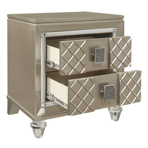 English Elm Glamorous Champagne Finish Nightstand with Mirrored Trim, Acrylic Feet & Crystal Pulls — Luxe Bedroom Accent B011P172671