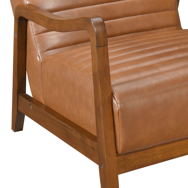 English Elm 1pc Brown Faux Leather Accent Chair with Walnut Solid Rubberwood Frame, Modern Living Room Seating Comfort B011P172678