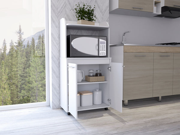 English Elm Rockford Kitchen Cart with Microwave Shelf, Double-Door Cabinet, Countertop & Smooth Caster Mobility White 33 L x 30 W x 5 H B128P148971