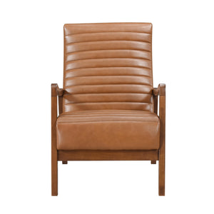English Elm 1pc Brown Faux Leather Accent Chair with Walnut Solid Rubberwood Frame, Modern Living Room Seating Comfort B011P172678