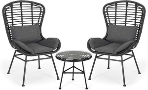 English Elm Christopher Knight Home® - Great Great Deal Furniture Alberta 2-Seater Outdoor Wicker Chat Set with Tempered Glass Side Table, Gray Cozy Boho Style 65489.00GRY-2_65038.00GRY