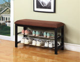 English Elm Wood Shoe Bench With Chocolate Microfiber Seat, Espresso