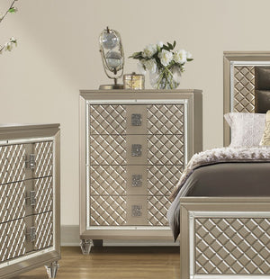 English Elm Glamorous Champagne 4-Drawer Chest with Mirrored Trim, Diamond Emboss, Acrylic Feet & Black Pulls B011P172674