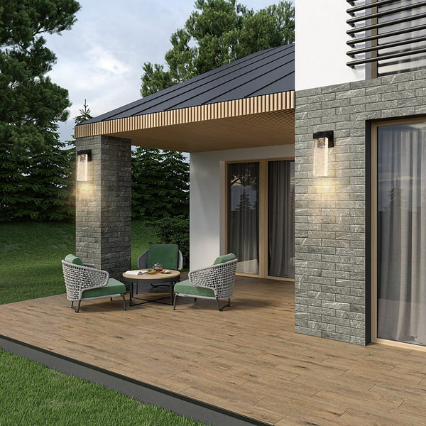 English Elm 2-Pack Outdoor Wall Light Sconce LED 12W Weatherproof Bubble Crystal Glass, Motion/Light Sensor Durable Aluminum W1340P143691