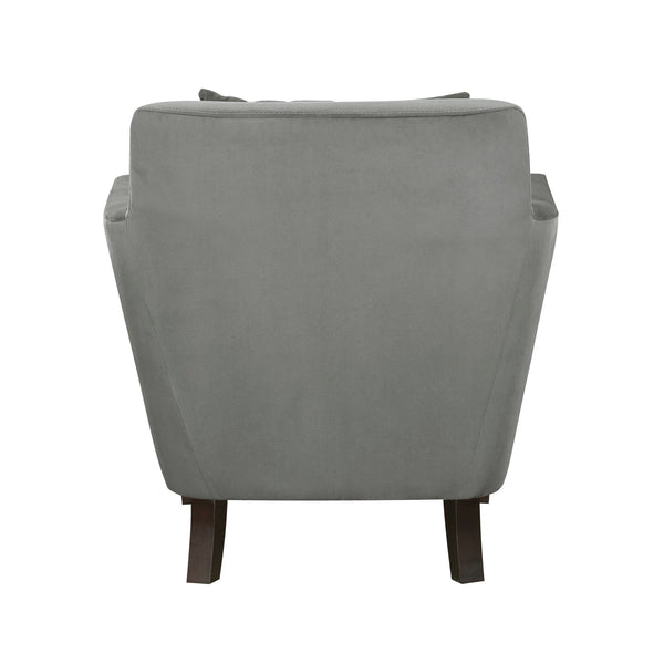 English Elm Stylish Gray Velvet Accent Chair with Tufted Back & Matching Pillow, Solid Wood Frame, Modern Comfort B011P172695