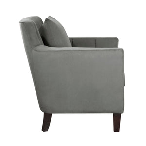 English Elm Stylish Gray Velvet Accent Chair with Tufted Back & Matching Pillow, Solid Wood Frame, Modern Comfort B011P172695