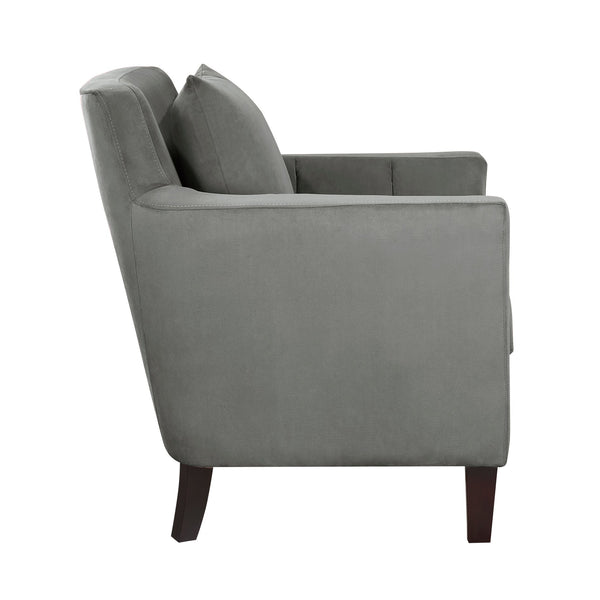 English Elm Stylish Gray Velvet Accent Chair with Tufted Back & Matching Pillow, Solid Wood Frame, Modern Comfort B011P172695