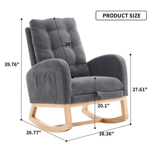 English Elm LY-5104 High Back Gray Accent Rocking Chair with Footrest, Foam+Spring Comfort, Rubber Wood Legs, Cozy Support for Living Room Nursery (38.36W x 39.76H) W2231P167565
