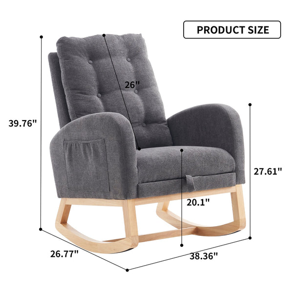 English Elm LY-5104 High Back Gray Accent Rocking Chair with Footrest, Foam+Spring Comfort, Rubber Wood Legs, Cozy Support for Living Room Nursery (38.36W x 39.76H) W2231P167565
