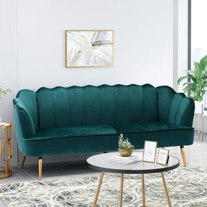 Christopher Knight Home® - Noble House - Reitz Modern Glam Velvet Channel Stitch 3 Seater Shell Sofa