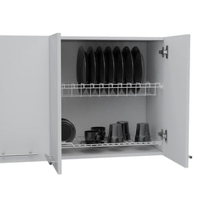English Elm Wall 24" H Four-Door Wall-Mounted Cabinet with Two Shelves, Plate & Glass Organizer, Sleek Design White 50.39 L x 16.92 W x 7.09 H B097133118