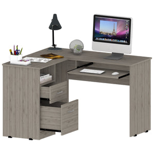English Elm Raleigh L-Shaped Corner Desk with 2 Drawers, Keyboard Tray, CPU Shelf & Sturdy Thick Panels — Modern Home Office B128P148967