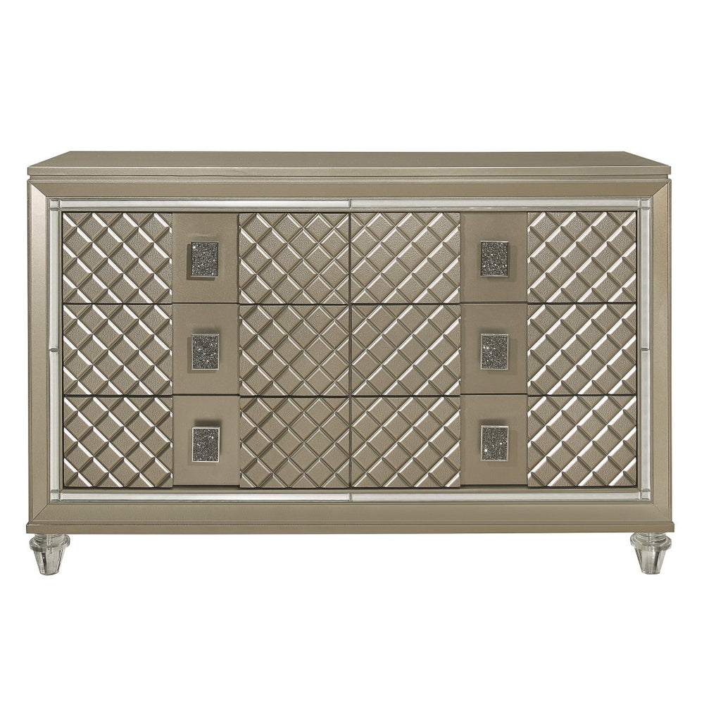 English Elm Glamorous Hollywood Regency Six Drawer Dresser with Mirrored Trim and Acrylic Feet B011P172673