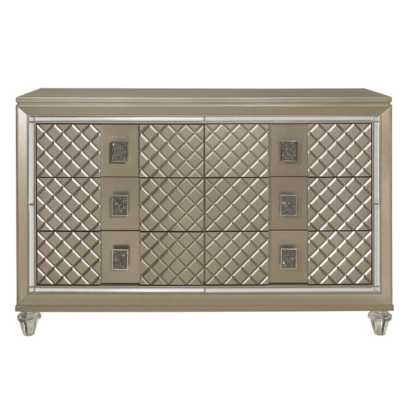 English Elm Glamorous Hollywood Regency Six Drawer Dresser with Mirrored Trim and Acrylic Feet B011P172673