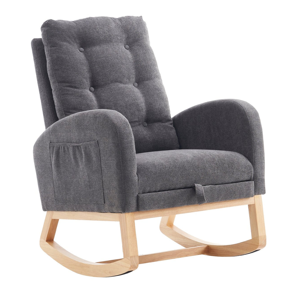 English Elm LY-5104 High Back Gray Accent Rocking Chair with Footrest, Foam+Spring Comfort, Rubber Wood Legs, Cozy Support for Living Room Nursery (38.36W x 39.76H) W2231P167565