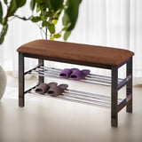 English Elm Wood Shoe Bench With Chocolate Microfiber Seat, Espresso